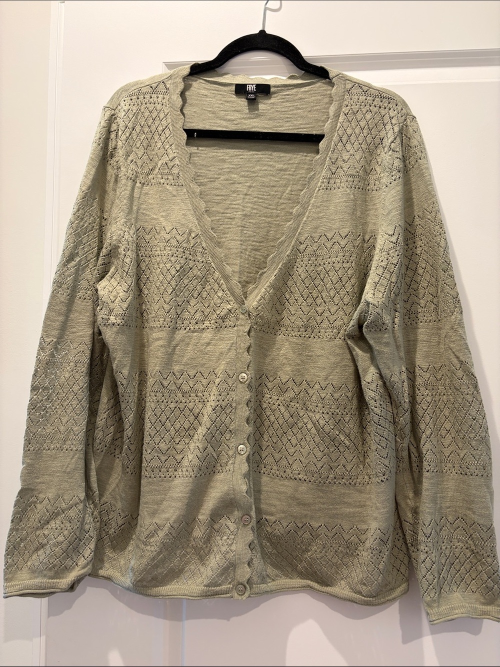 Frye Light Sage Green Openwork Button Cardigan